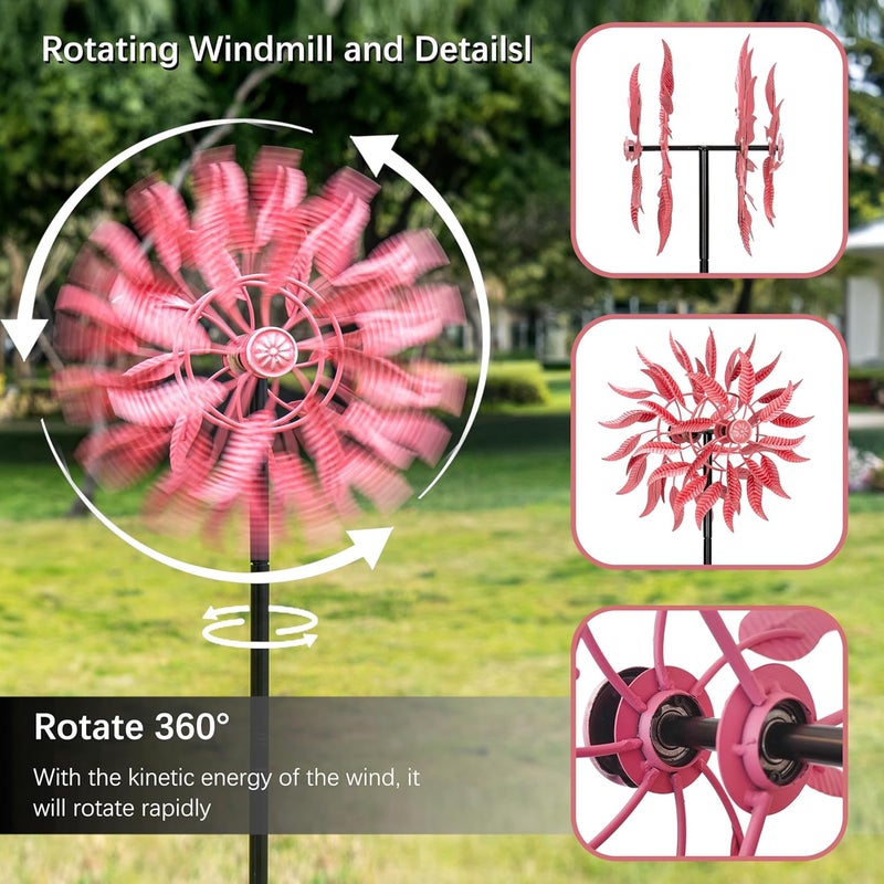 SenflameLarge Outdoor Metal Wind Spinner,Two-Way Wind Sculptures,360 Degrees Kinetic Wind Spinners Yard Art Decor for Patio, Lawn & Garden 63 * 13.4 Inches - Image 2